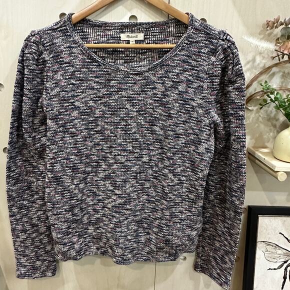 MADEWELL SpaceDyed Marled Sweater SZ L Gathered Shoulders Crewneck Pullover - Picture 2 of 8